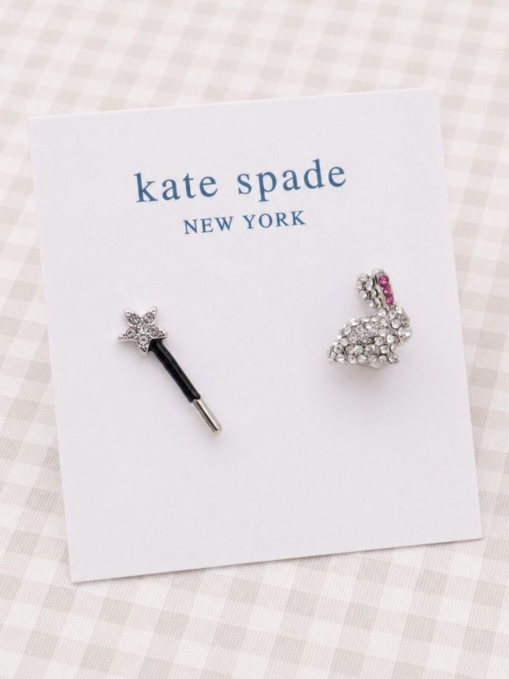 Kate Spade Starring Bunny Asymmetrical Silver Stud Earrings - Clear